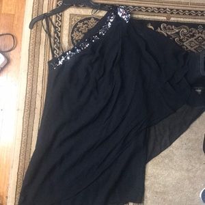 Black one shoulder dress with silver sequins